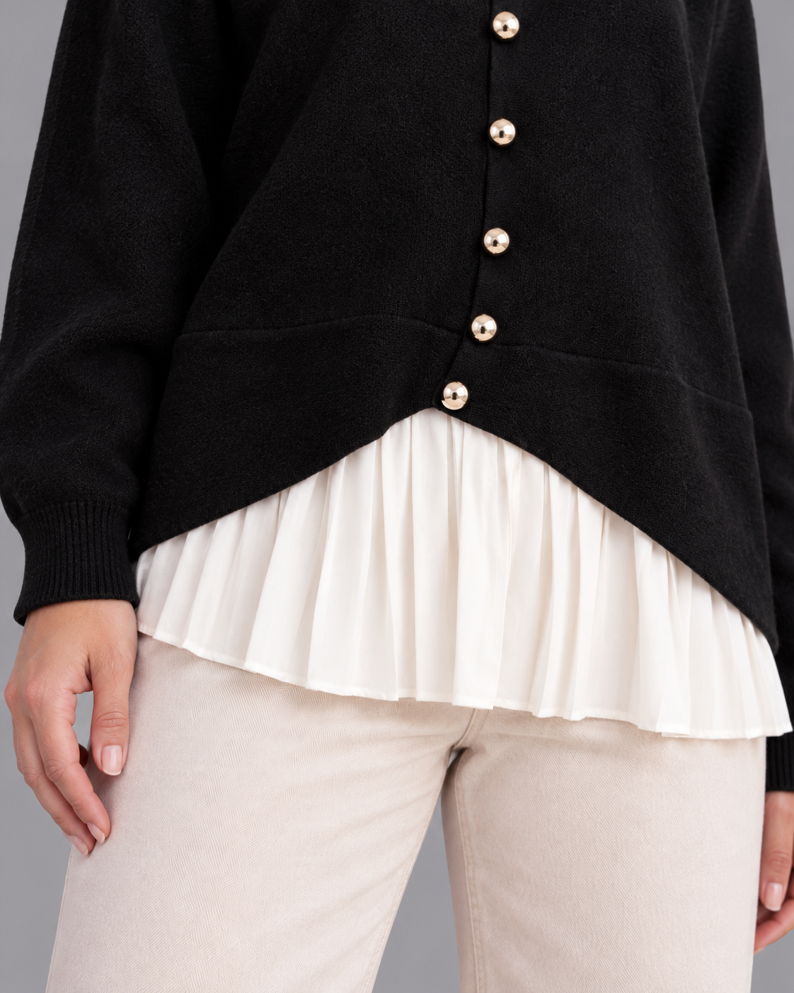 Women's Layered Cardigan - Pleated Hem Button Front Knit