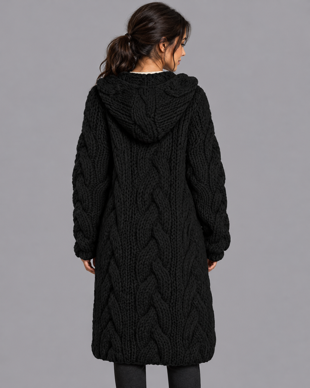 Women's Long Cardigan - Chunky Cable Knit Button Front Oversized Fit