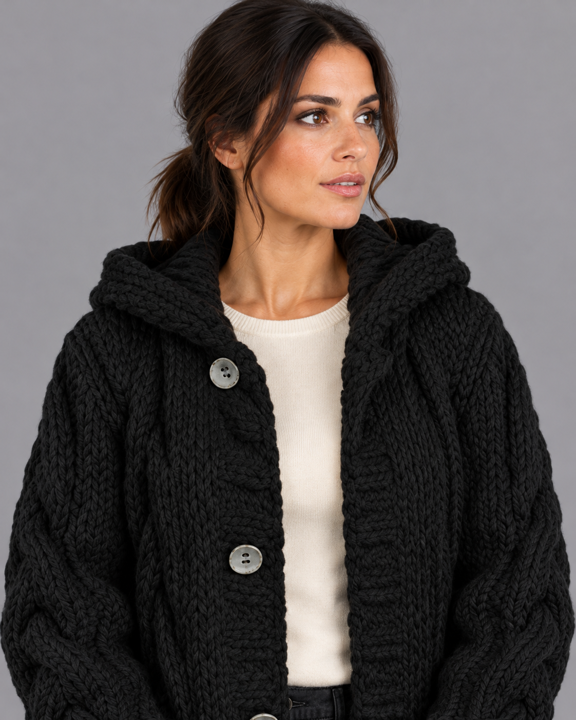 Women's Long Cardigan - Chunky Cable Knit Button Front Oversized Fit