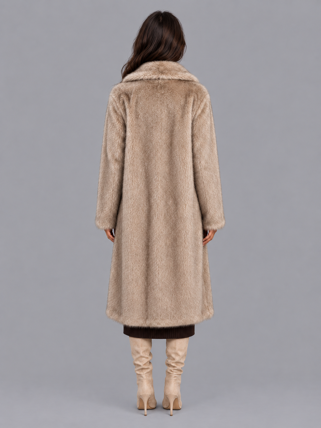 Women's Faux Fur Coat - Long Oversized Statement Collar