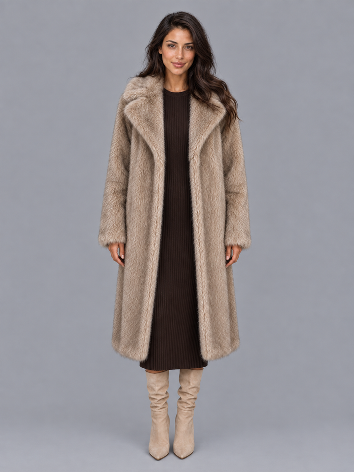Women's Faux Fur Coat - Long Oversized Statement Collar