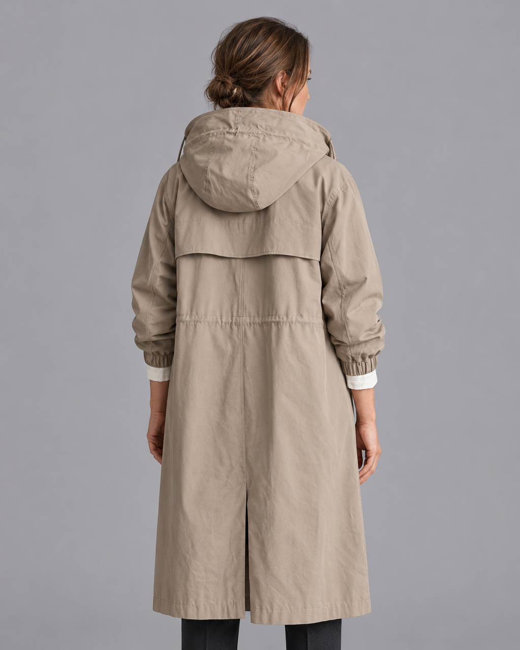 Women's Long Raincoat - Hooded Button Front Waterproof Coat