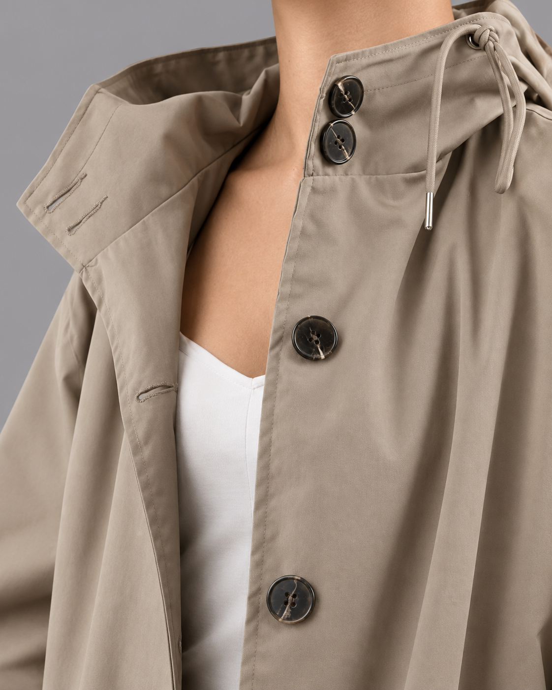 Women's Long Raincoat - Hooded Button Front Waterproof Coat