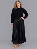 Women's Knitted Dress - Maxi Pleated Skirt Long Sleeve Jumper Top