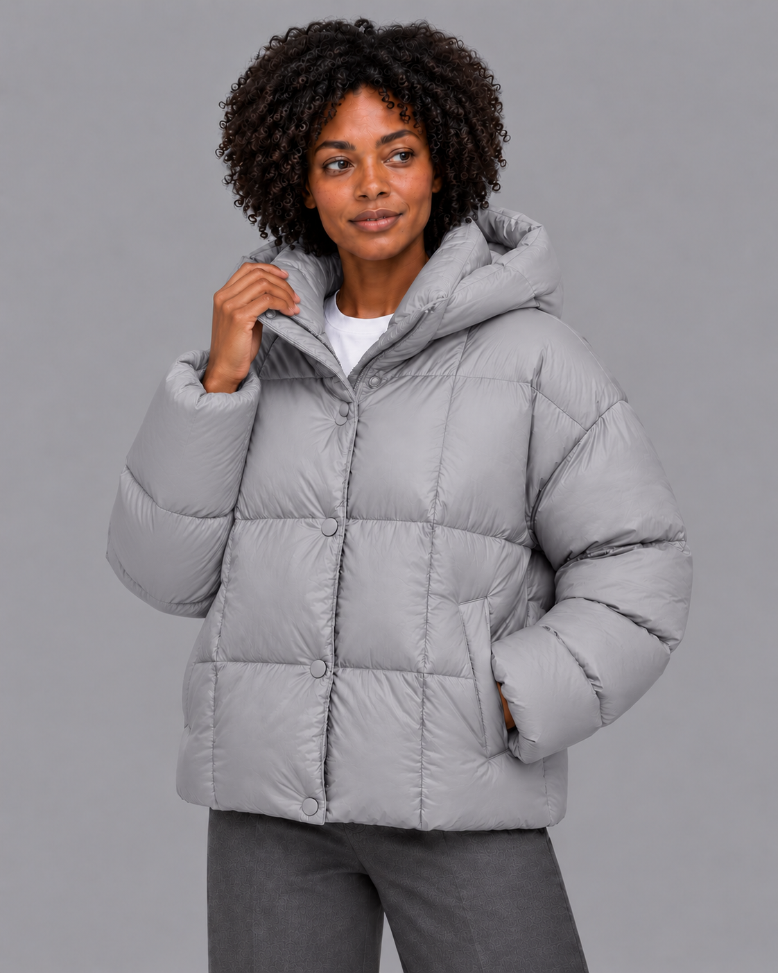 Women's Oversized Quilted Puffer Jacket - Large Hood High Collar