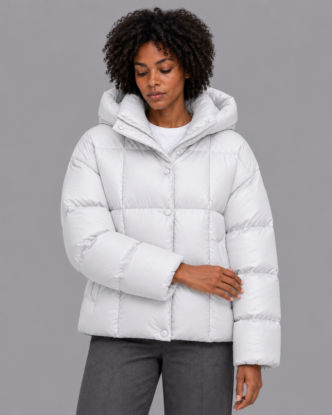 Women's Oversized Quilted Puffer Jacket - Large Hood High Collar