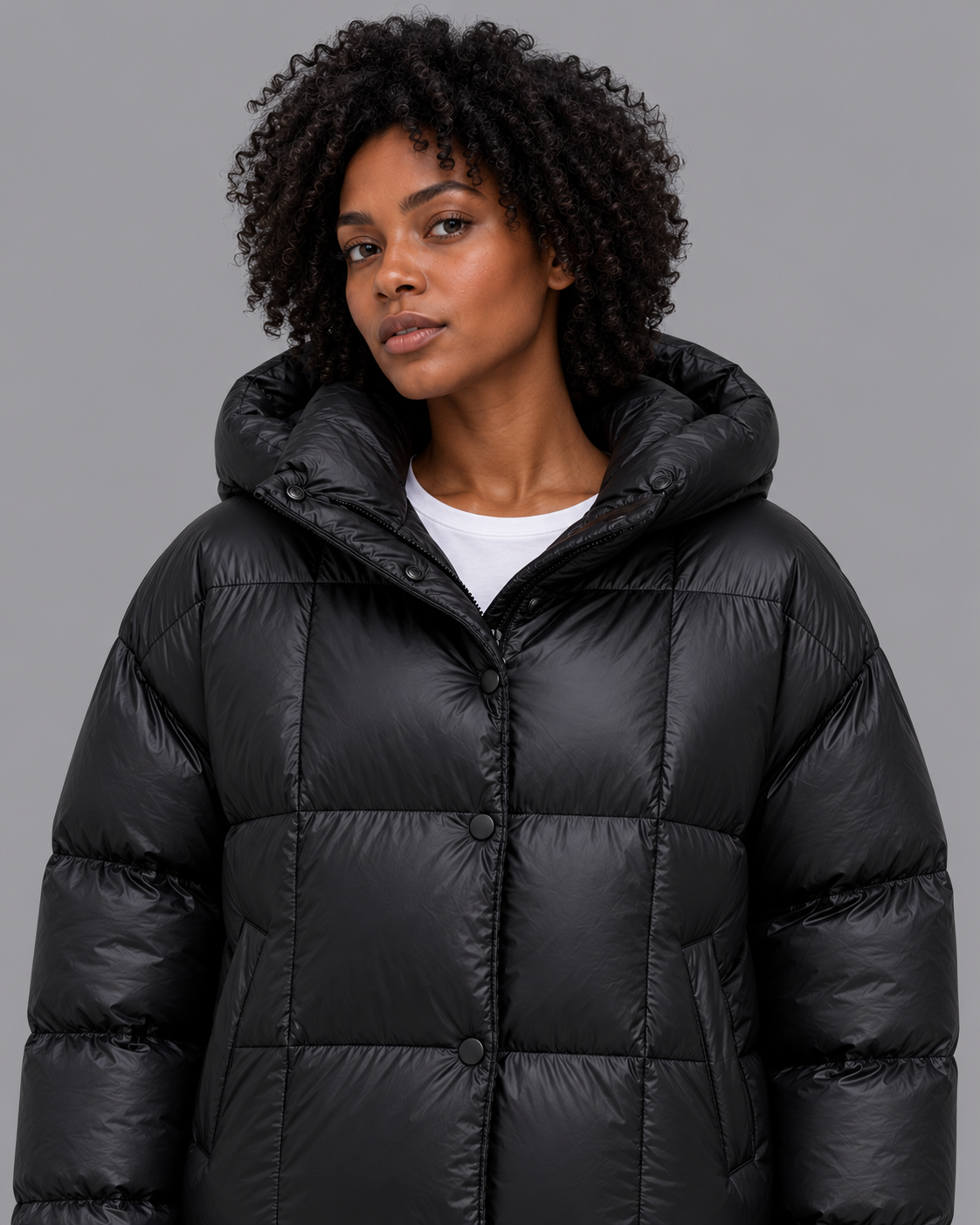 Women's Oversized Quilted Puffer Jacket - Large Hood High Collar