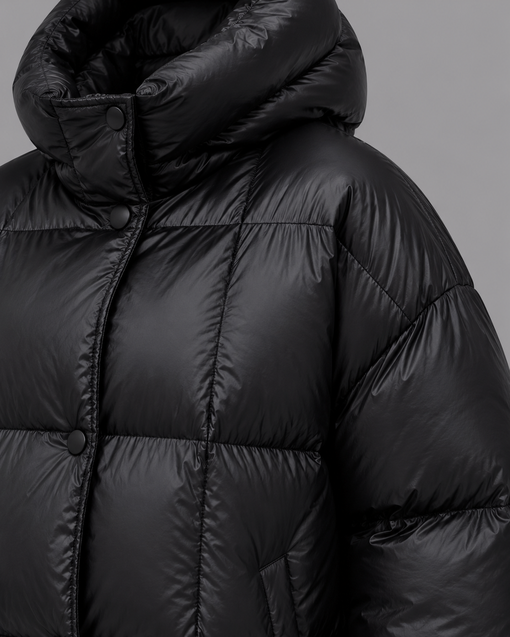 Women's Oversized Quilted Puffer Jacket - Large Hood High Collar