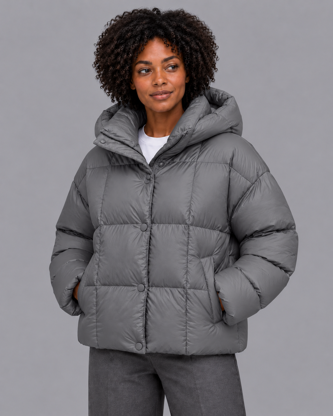 Women's Oversized Quilted Puffer Jacket - Large Hood High Collar