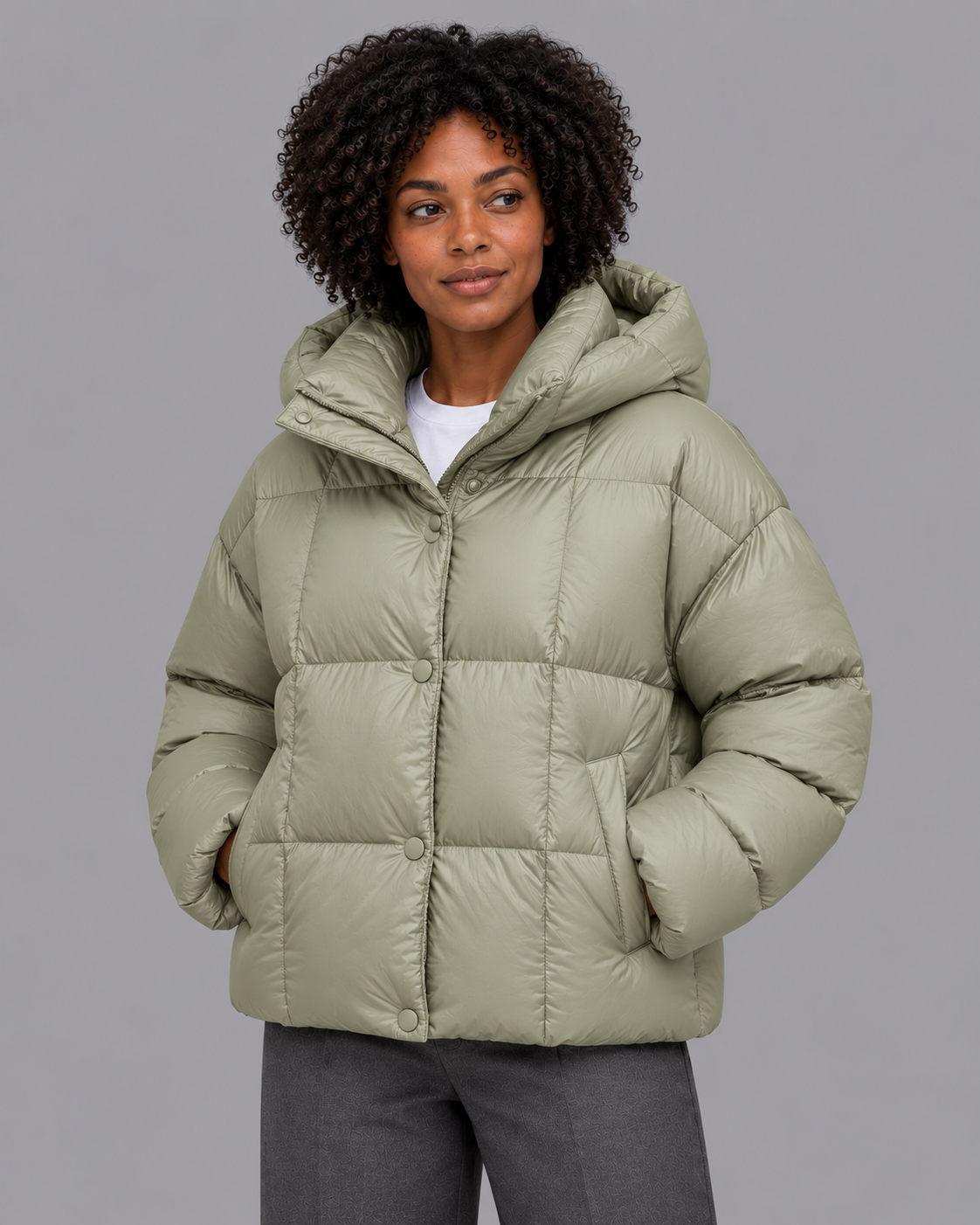 Women's Oversized Quilted Puffer Jacket - Large Hood High Collar