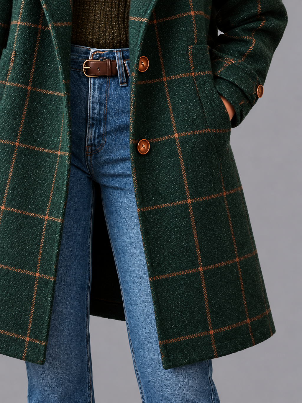 Women's Tweed Coat - Retro Plaid Lapel Collar Tailored