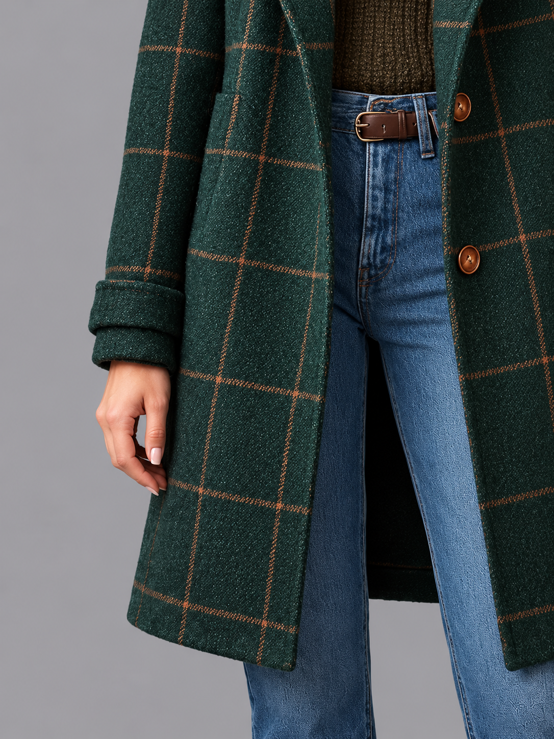 Women's Tweed Coat - Retro Plaid Lapel Collar Tailored