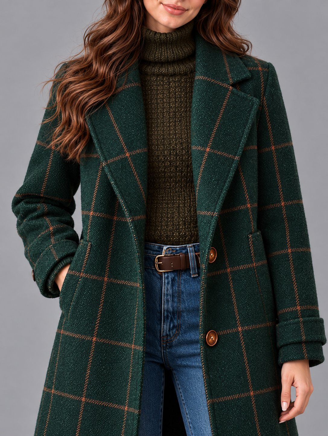 Women's Tweed Coat - Retro Plaid Lapel Collar Tailored