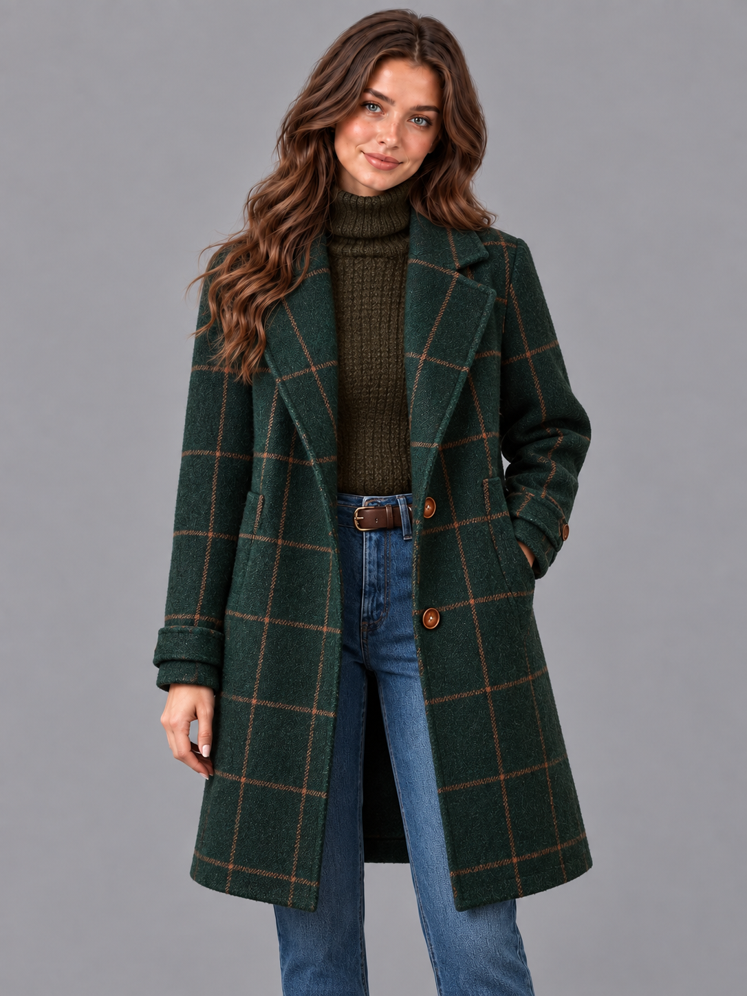 Women's Tweed Coat - Retro Plaid Lapel Collar Tailored