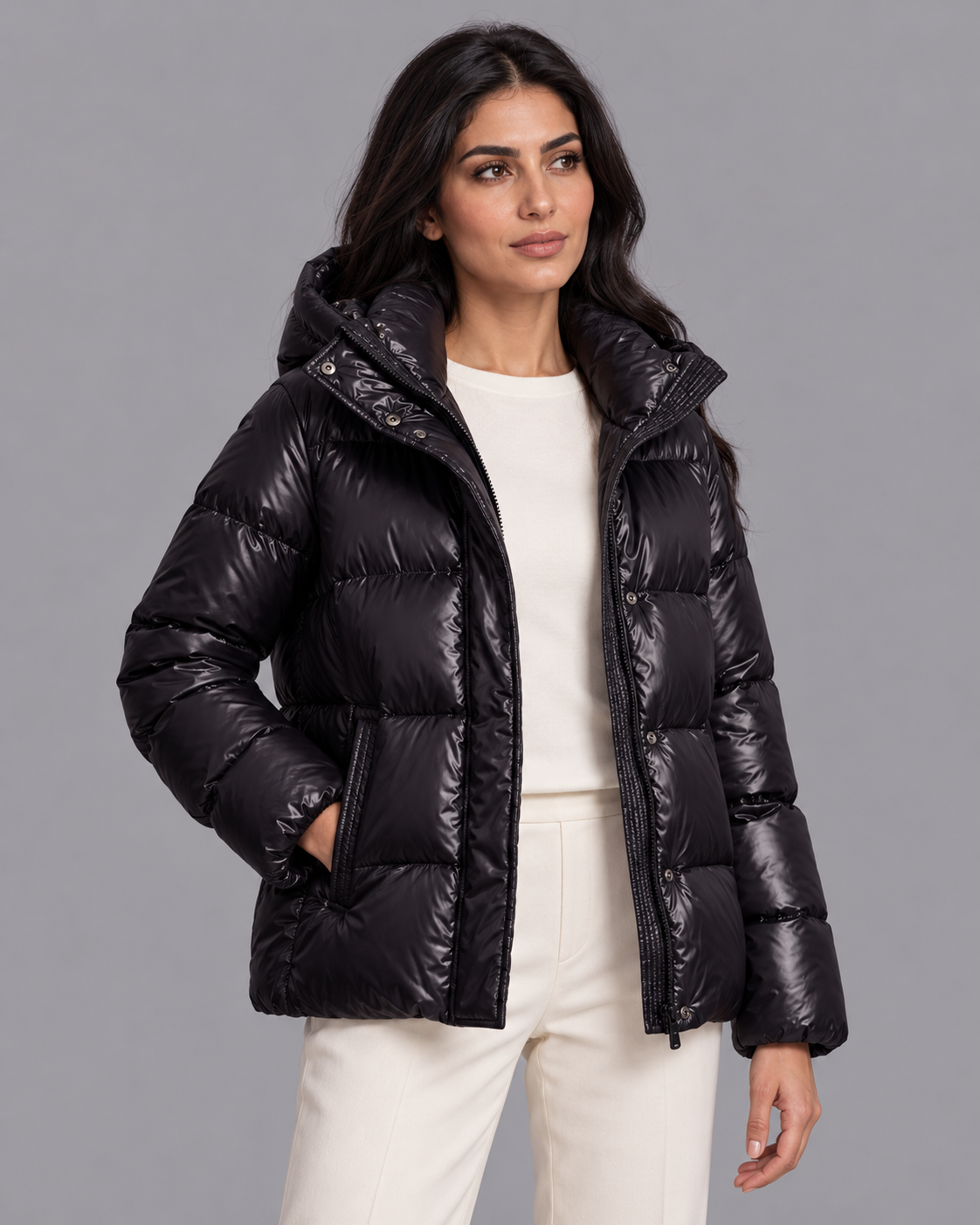 Women's Puffer Coat - Hooded Windproof Hip Length Padded Winter Coat
