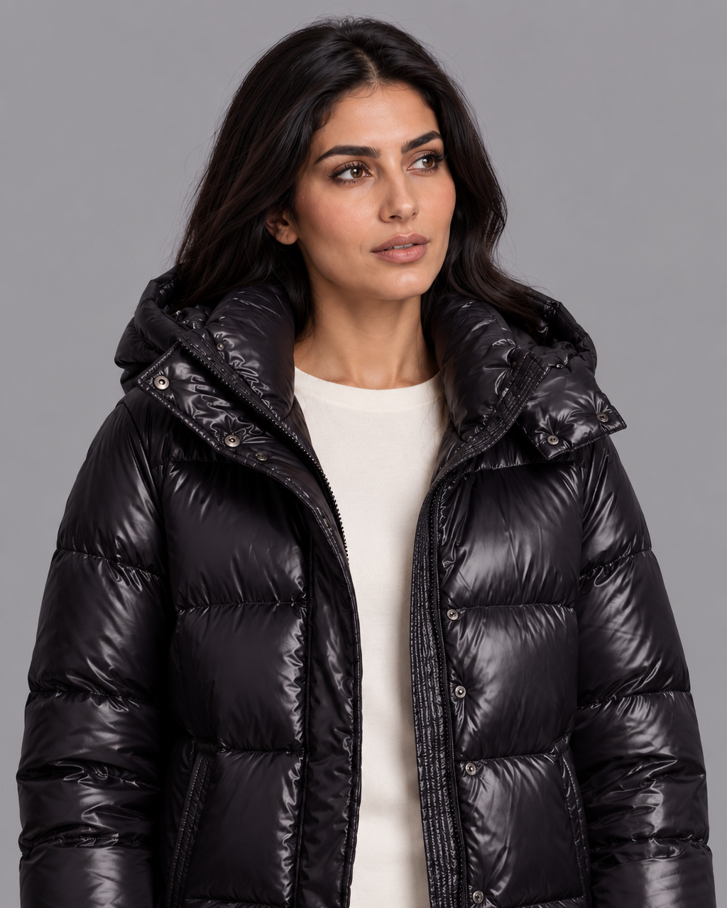 Women's Puffer Coat - Hooded Windproof Hip Length Padded Winter Coat