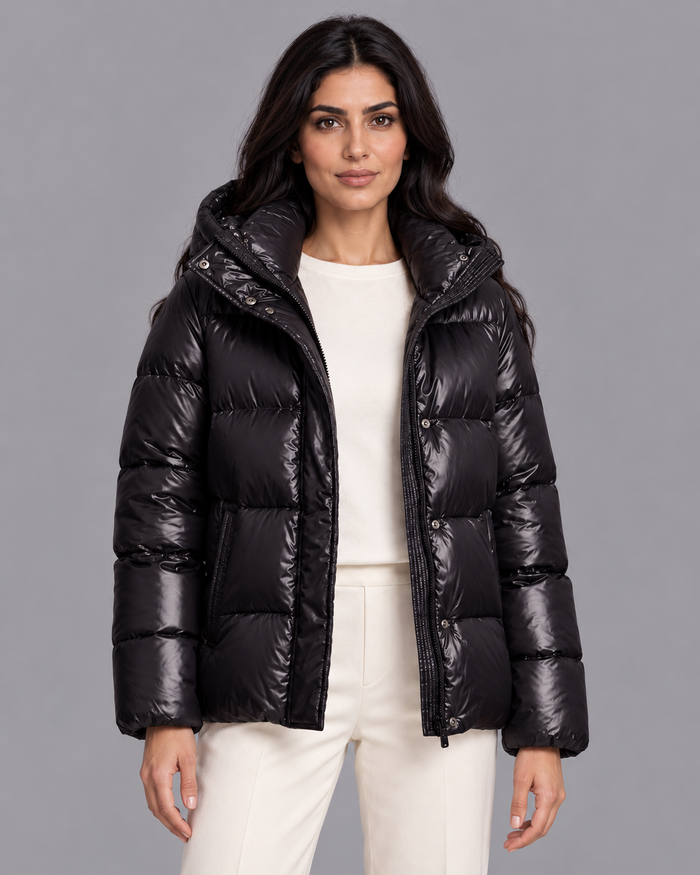 Women's Puffer Coat - Hooded Windproof Hip Length Padded Winter Coat