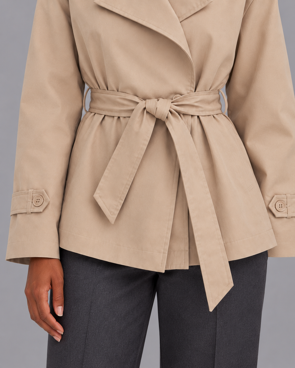 Women's Short Trench Coat - Belted Double Breasted Jacket