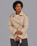 Women's Short Trench Coat - Belted Double Breasted Jacket