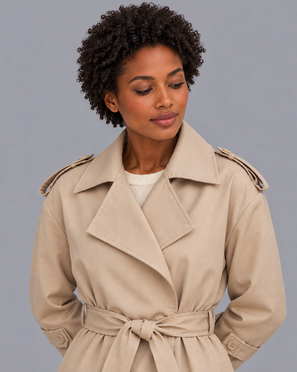 Women's Short Trench Coat - Belted Double Breasted Jacket