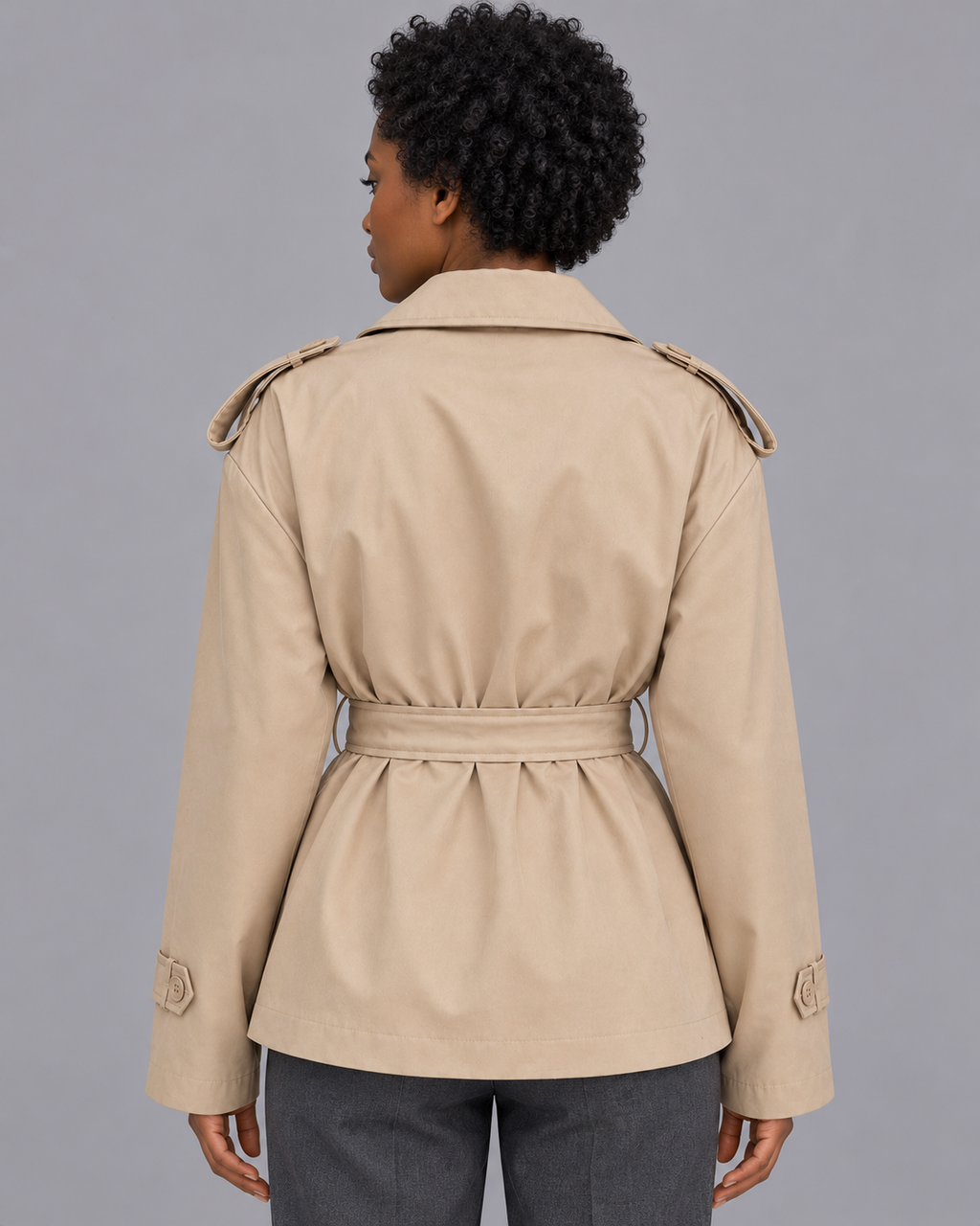 Women's Short Trench Coat - Belted Double Breasted Jacket