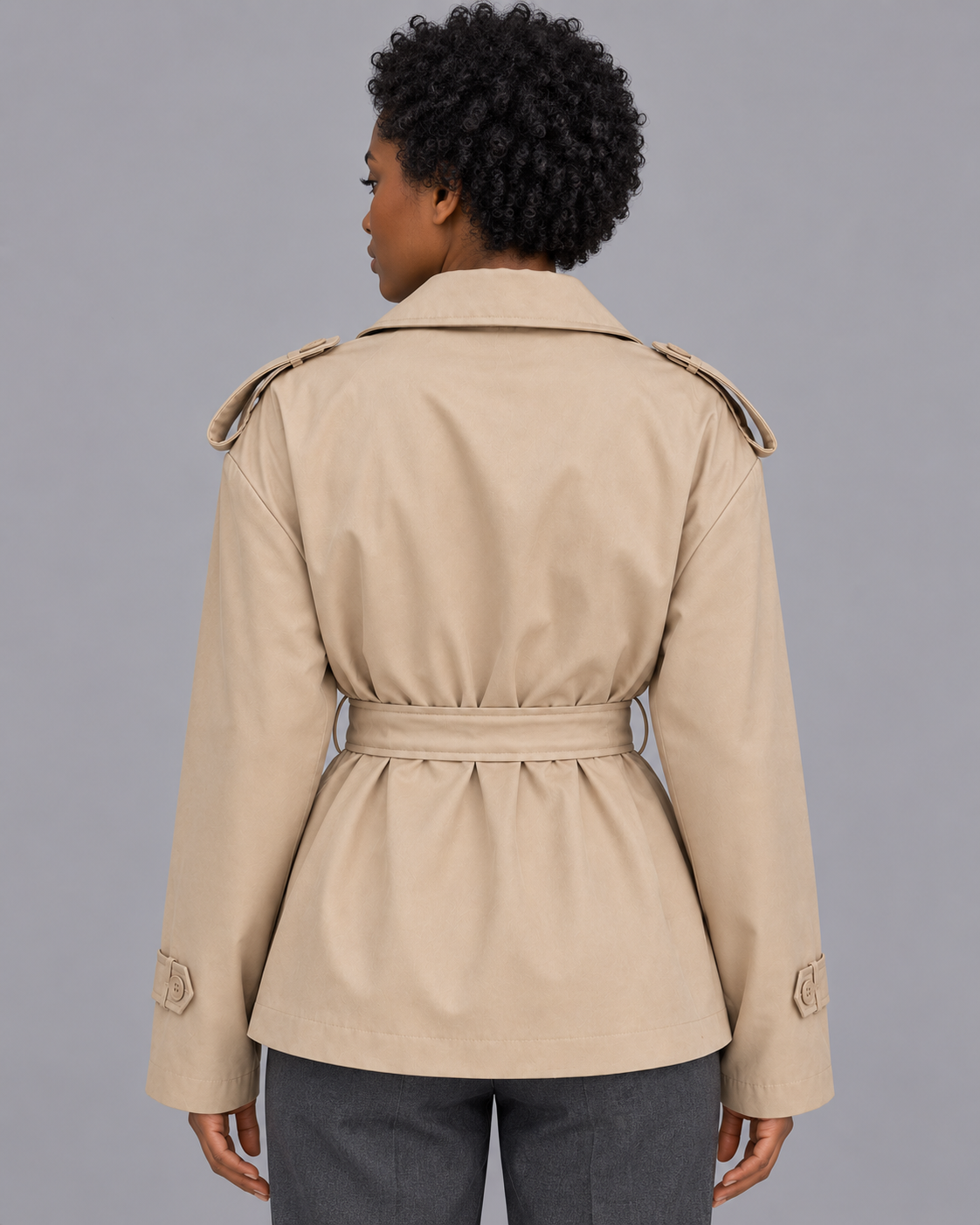 Women's Short Trench Coat - Belted Double Breasted Jacket