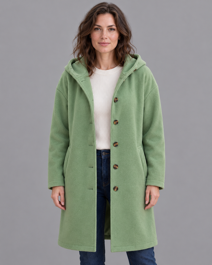 Women's Fleece Coat - Plush Soft Touch Regular Fit Winter Jacket - Dark Green - front view