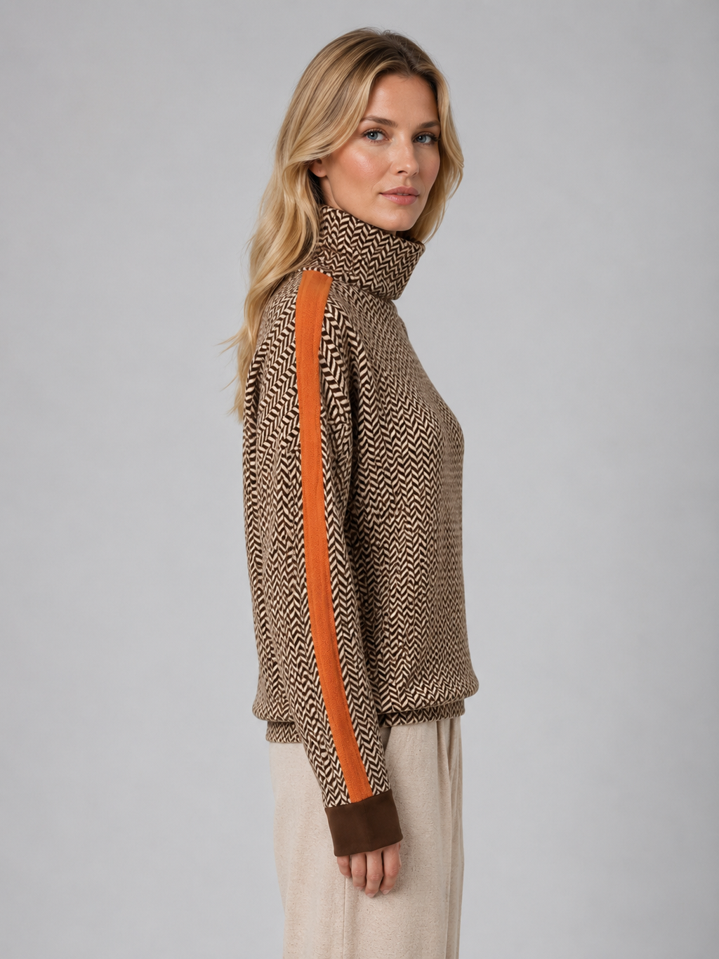 Women's Herringbone Turtleneck Knit Sweater