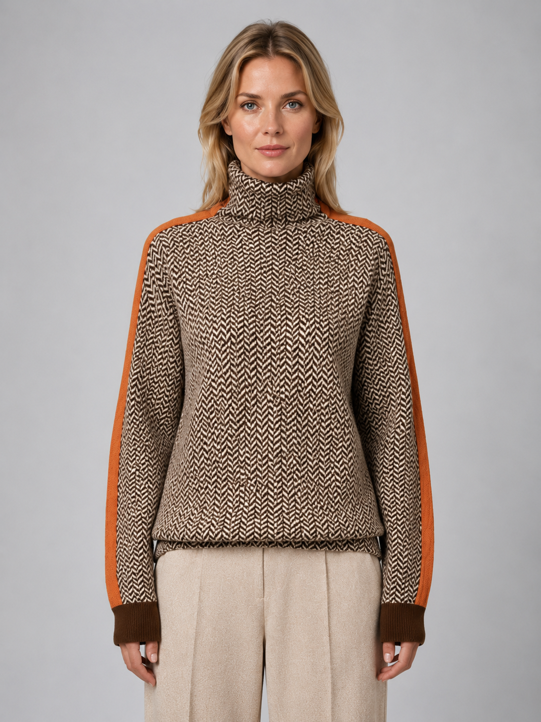 Women's Herringbone Turtleneck Knit Sweater