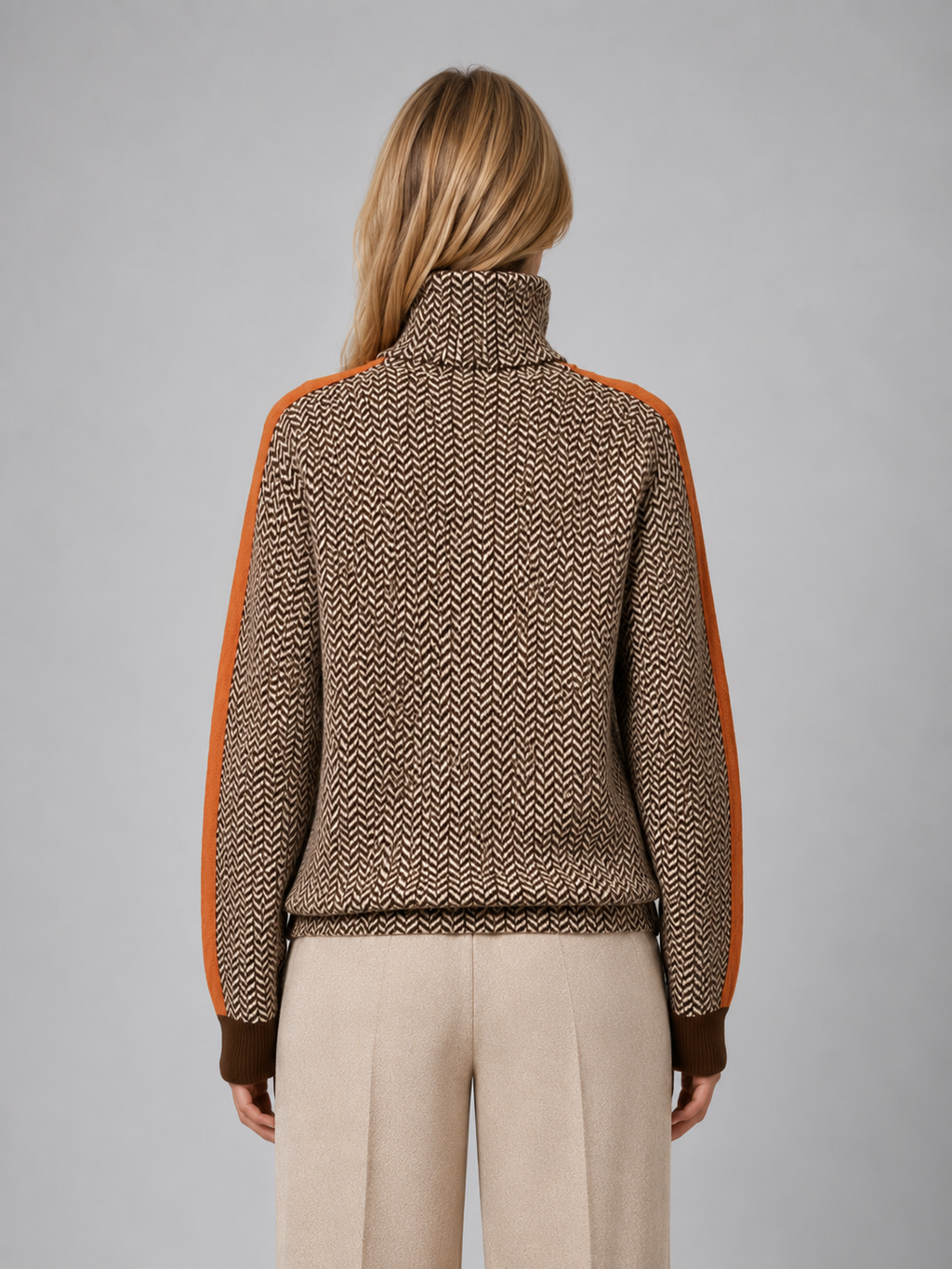 Women's Herringbone Turtleneck Knit Sweater