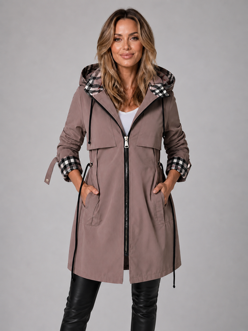 Women's Hooded Longline Zip Coat - front view