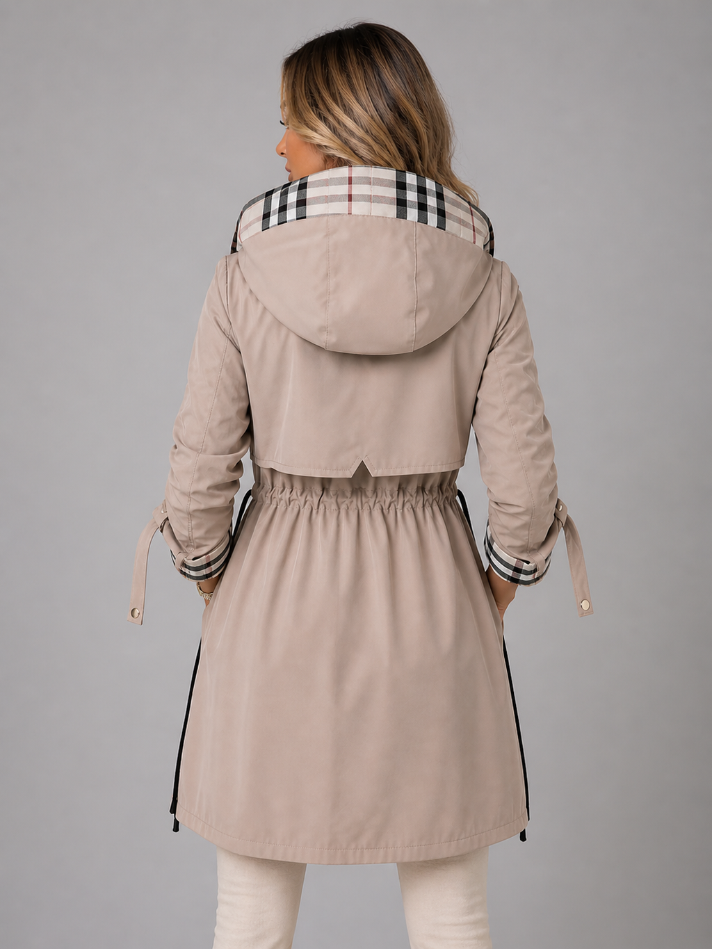 Women's Hooded Longline Zip Coat - detail view