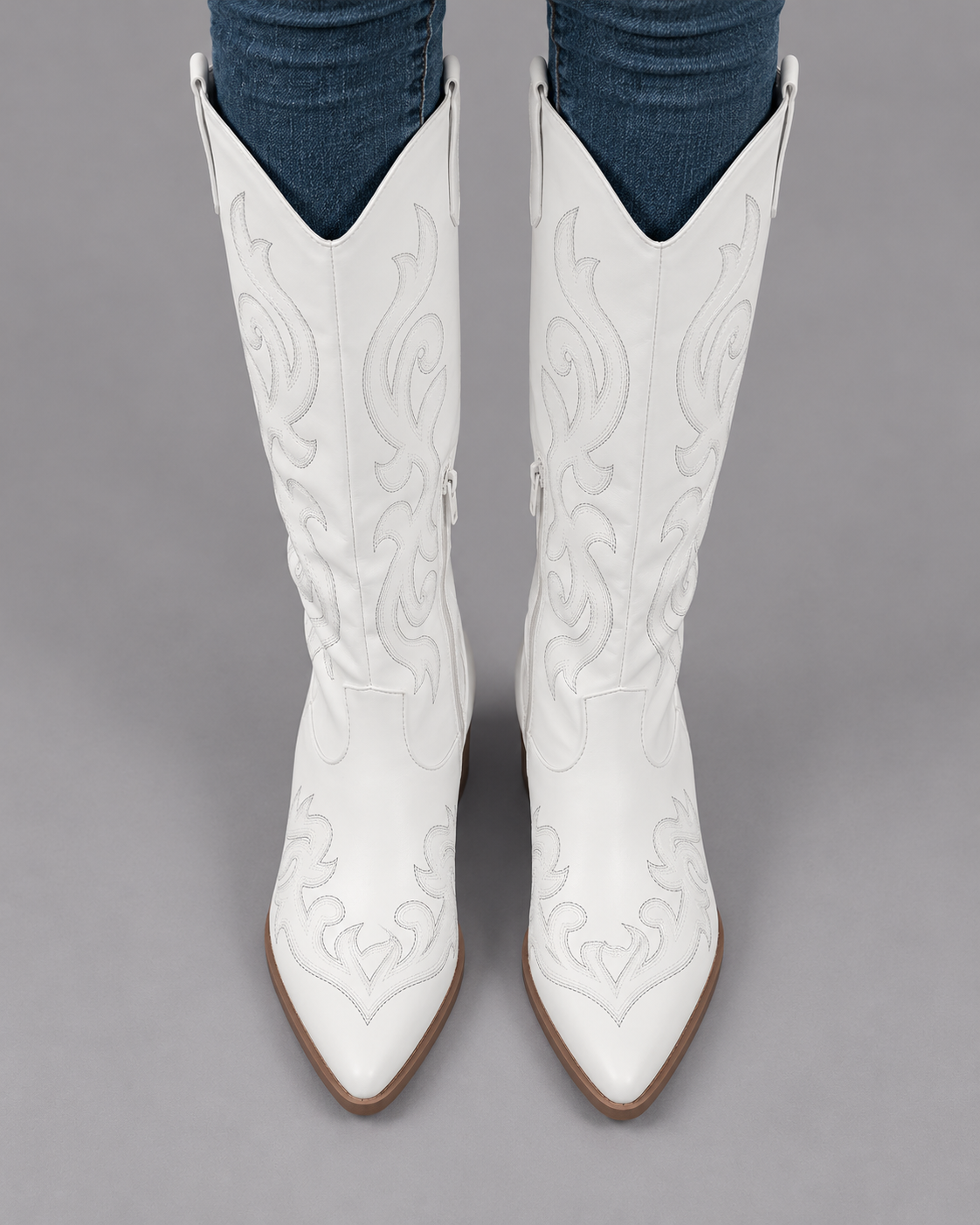 Women's Knee High Boots - Lined Leather Winter Boots Cushioned Sole - White - top view