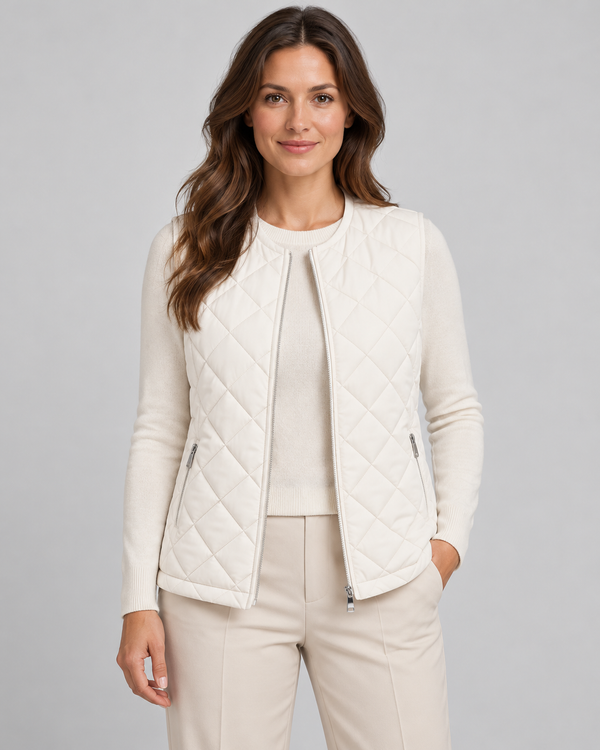 Women's Quilted Gilet - Lightweight Padded Zip Pockets Tailored Fit - White - front view