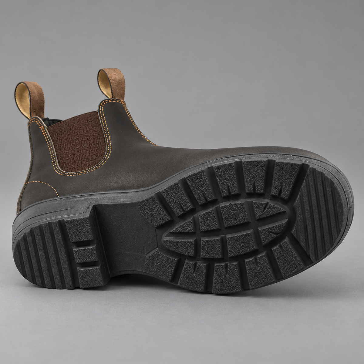 Women's Slip On Boots - Lined Ankle Boots Easy Pull On Everyday Wear - Dark Brown - sole and tread close-up