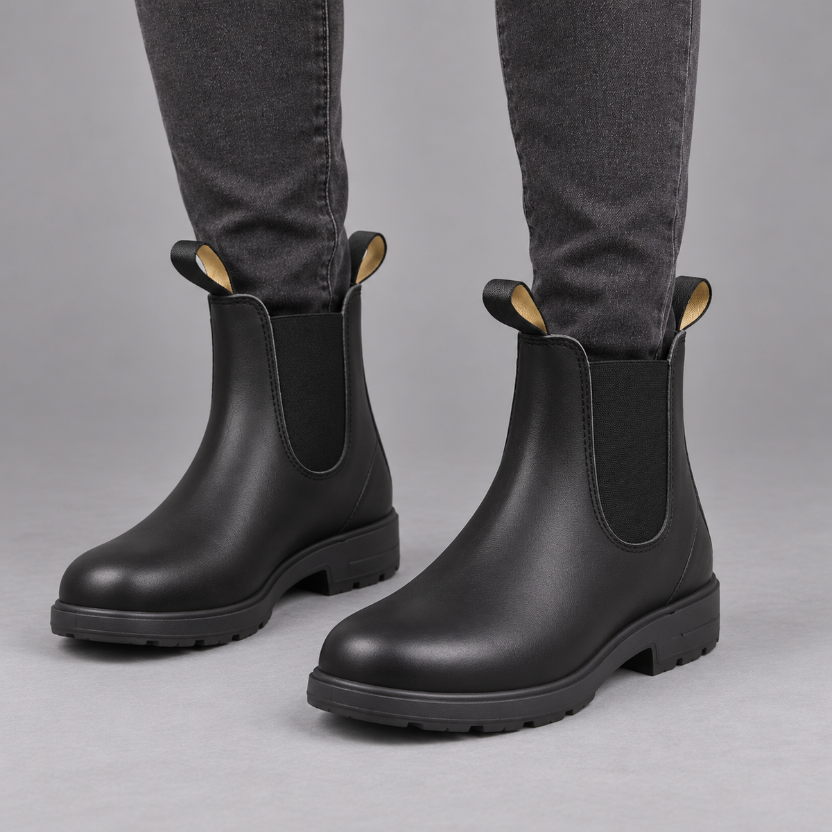 Women's Slip On Boots - Lined Ankle Boots Easy Pull On Everyday Wear - Black - three-quarter on model