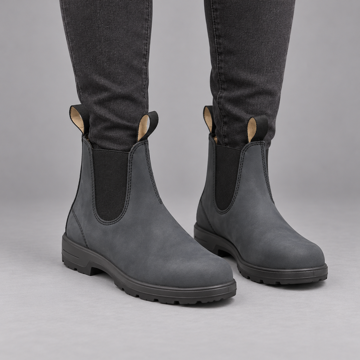 Women's Slip On Boots - Lined Ankle Boots Easy Pull On Everyday Wear - Grey - three-quarter on model