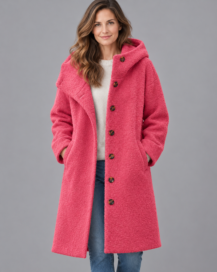 Women's Winter Coat - Tailored Relaxed Fit Classic Everyday Layer - Pink - front view