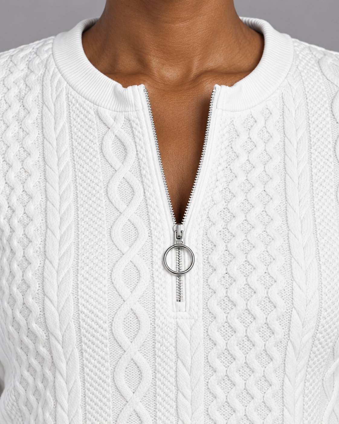 Women's Zip Jumper - Soft Touch Warm Everyday Layering Pullover - White - detail