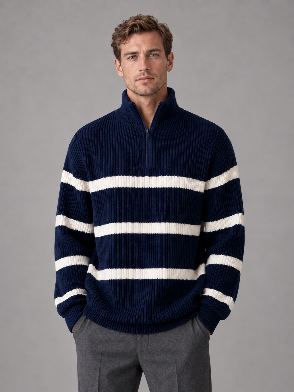Men's striped quarter zip jumper 1