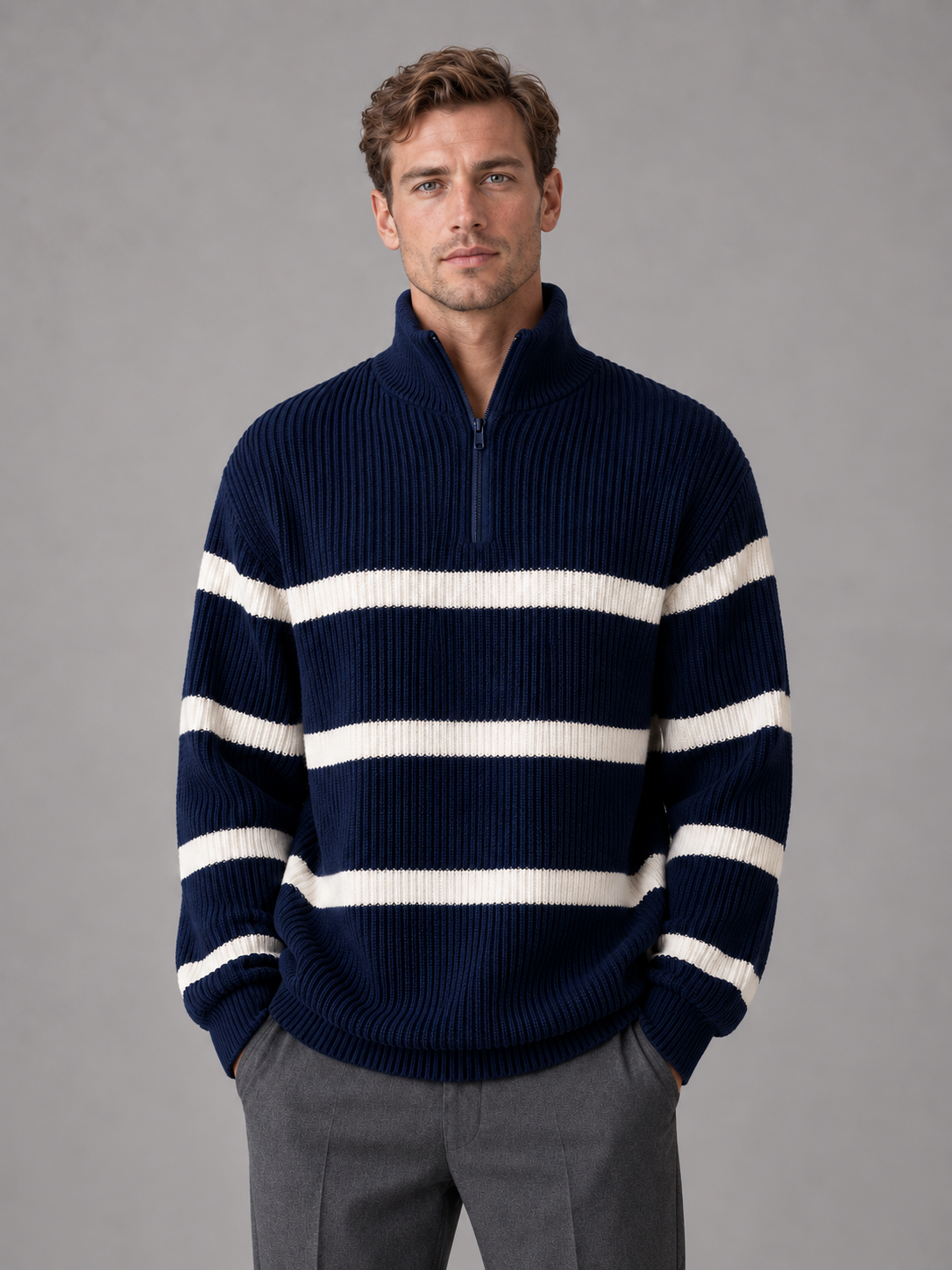 Men's striped quarter zip jumper 1