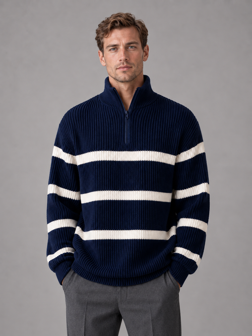 Men's striped quarter zip jumper 1