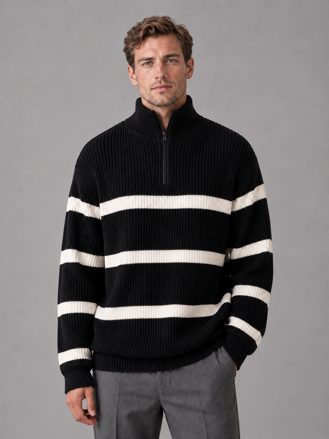 Men's striped quarter zip jumper 2