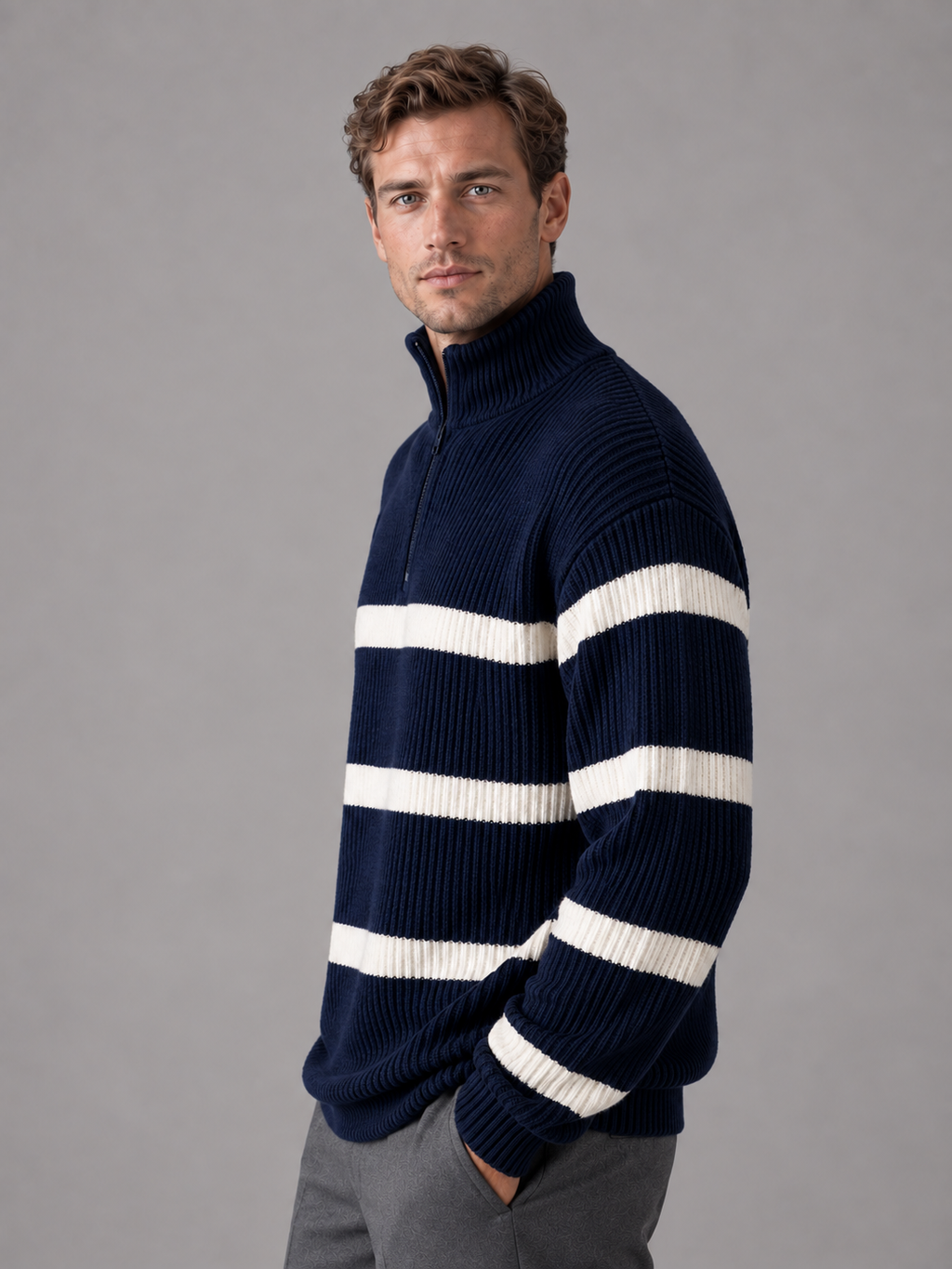Men's striped quarter zip jumper 3