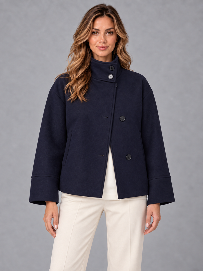 Women's cropped winter coat in navy 1