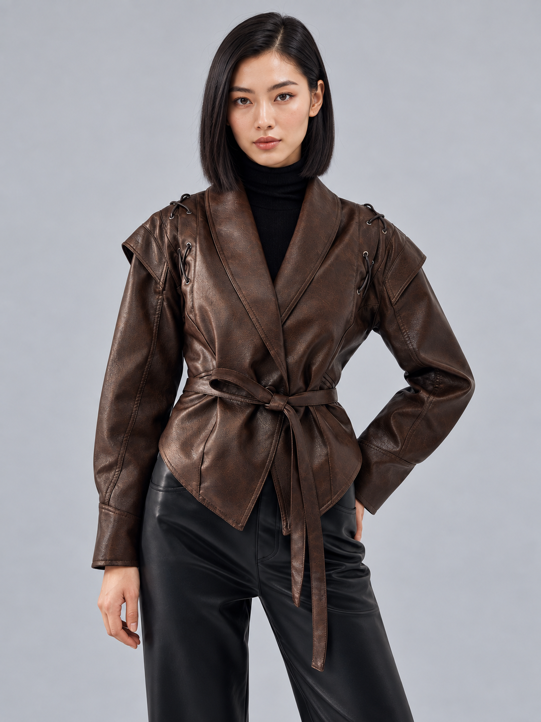 Women's hooded faux leather jacket 1