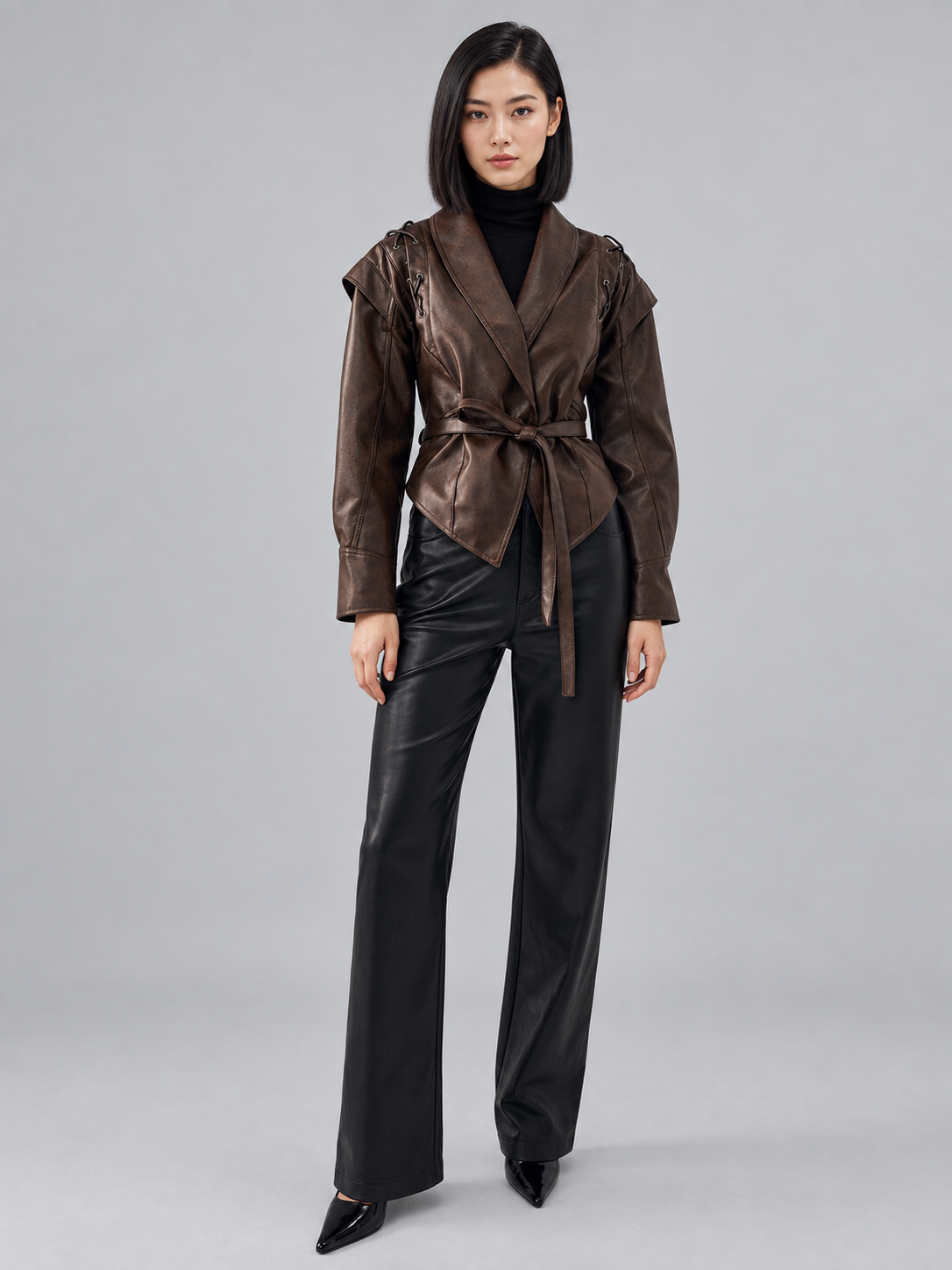Women's hooded faux leather jacket 2