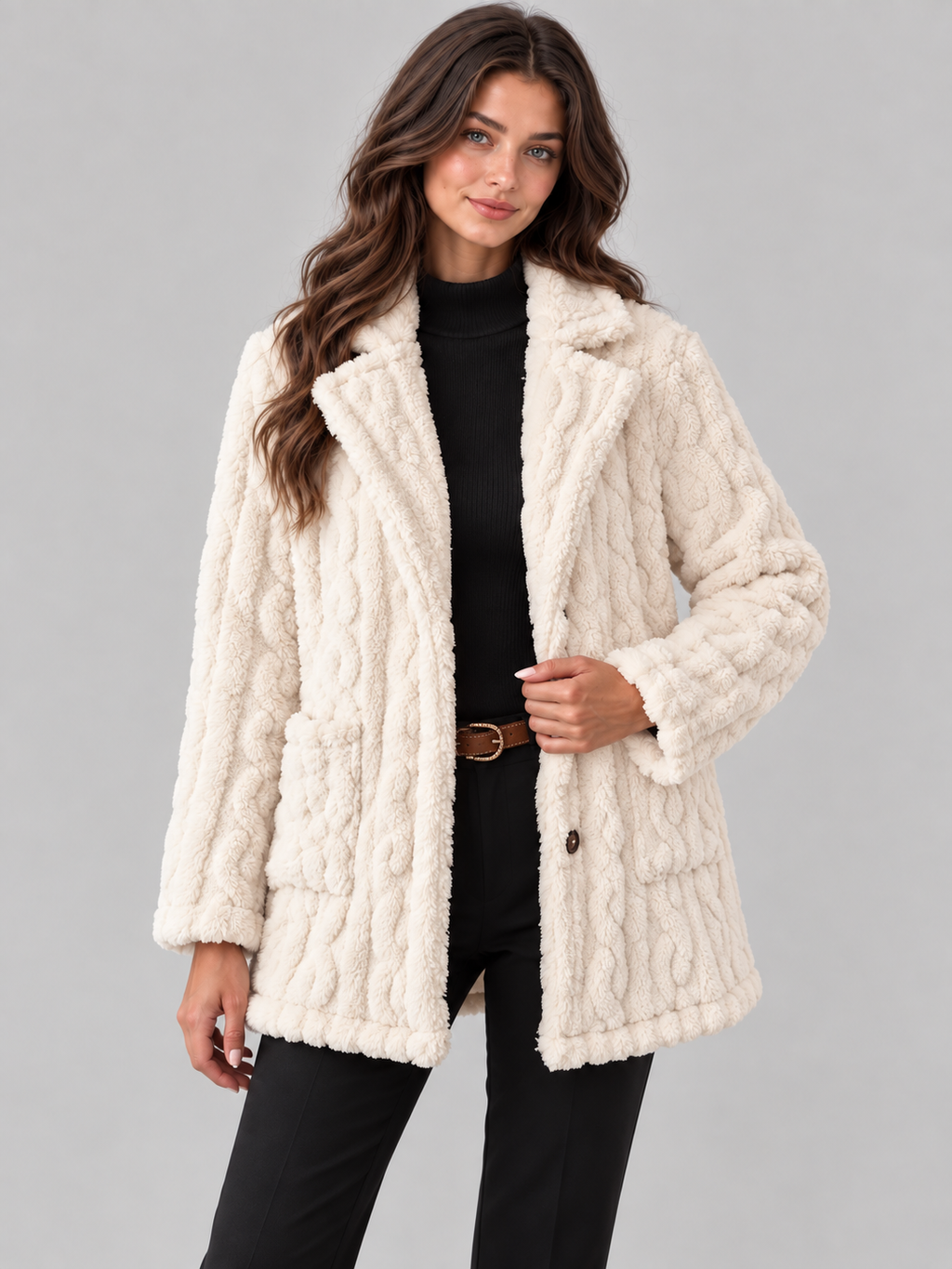 Women's cable texture fleece coat 1