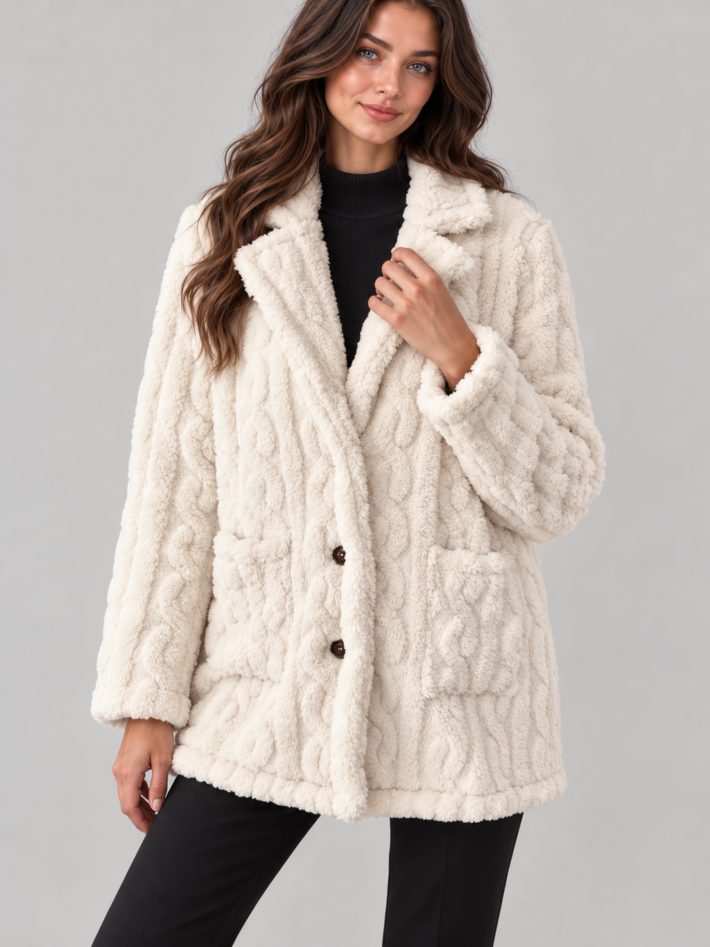 Women's cable texture fleece coat 2