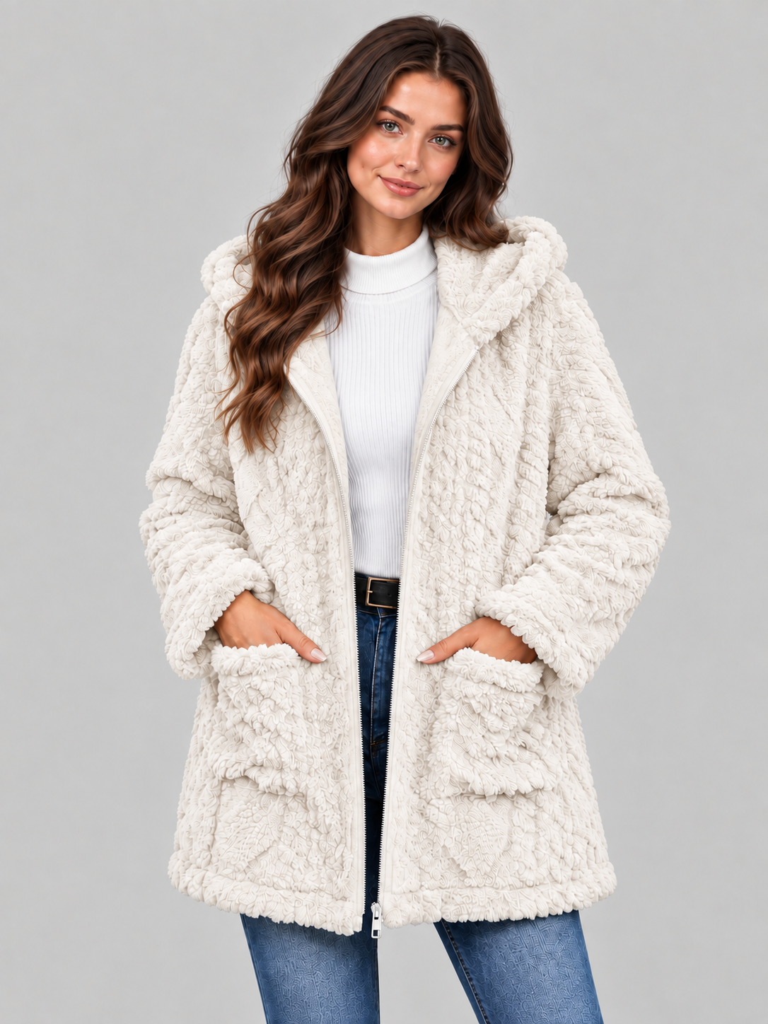 Women's hooded teddy fleece jacket 2